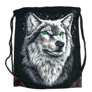 Wolf Print Black Canvas Tote